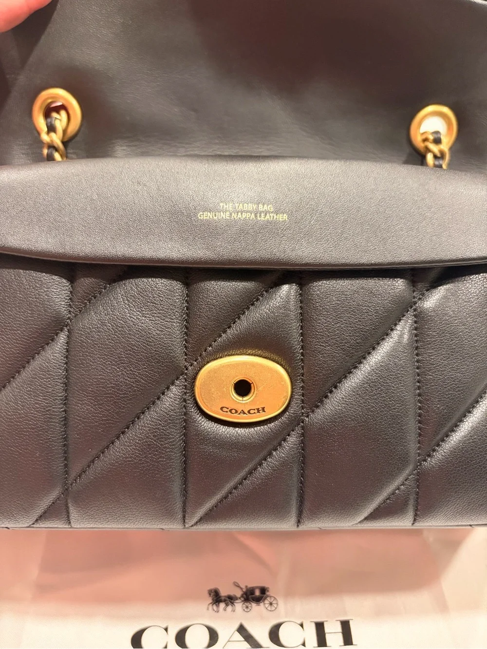 Coach Black Quilted Tabby 26 Leather Shoulder Bag with Gold Chain